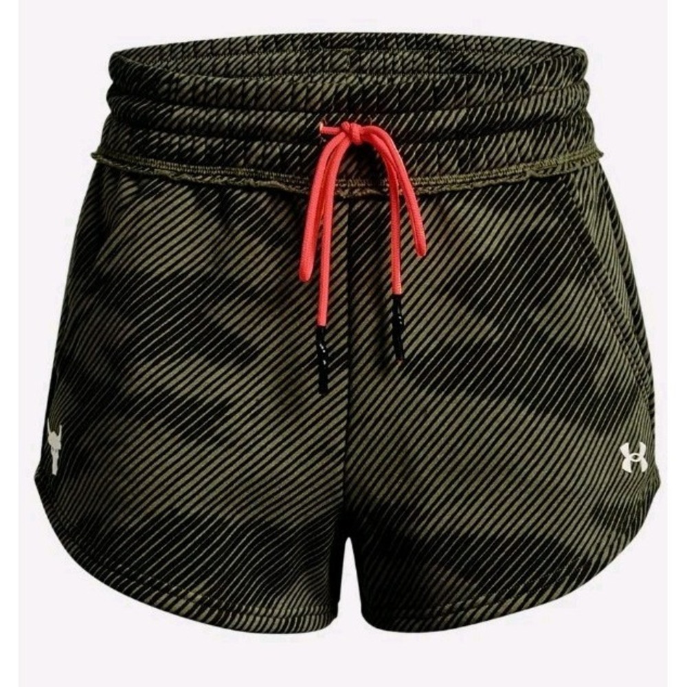 UNDER ARMOUR Olive Green Black Project Rock Fleece Printed Active Shorts Size XS